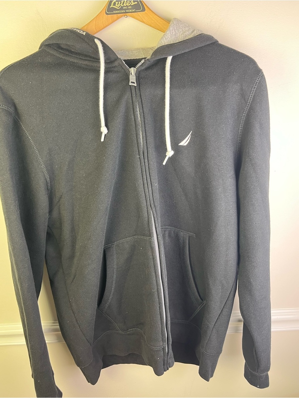 Nautica Black Full-Zip Hoodie with White Drawstrings